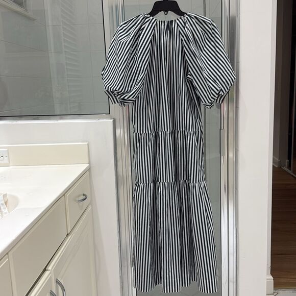 Frame Striped Puff Sleeve Midi Dress Navy White 100% cotton size medium - Picture 6 of 10